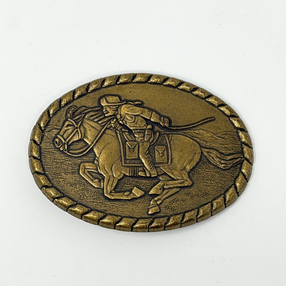 Vintage Pony Express Rider Belt Buckle Western Horse Mervyns 1981